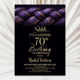 Invitation Purple Gold Braid Surprise 70e fête d'anniversaire