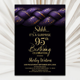 Invitation Purple Gold Braid Surprise 95e fête d'anniversaire
