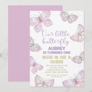 Invitation Purple Gold Butterflies Gold Parties scintillant 1