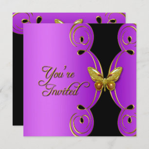 Invitation Purple Gold Butterfly Élégante fête d'anniversaire
