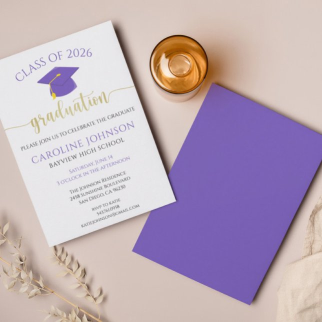 Invitation Purple & Gold Classe de Graduation Party (Créateur téléchargé)
