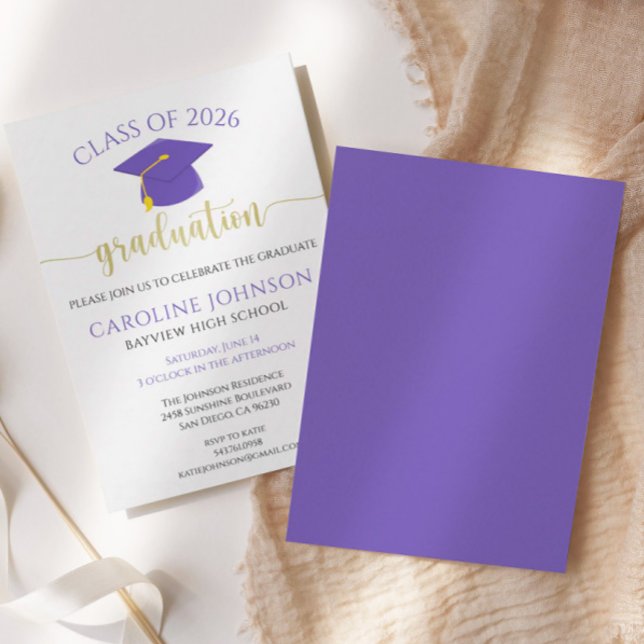 Invitation Purple & Gold Classe De Graduation Party (Créateur téléchargé)