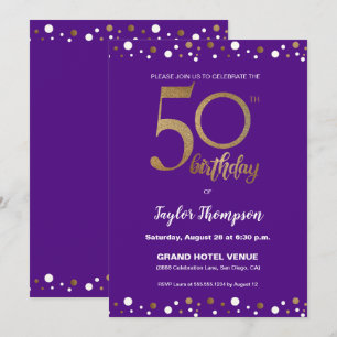 Invitation Purple Gold Confetti fête 50e anniversaire Personn