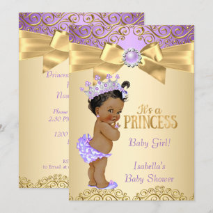 Invitation Purple Gold Damask Princess Baby shower ethnique
