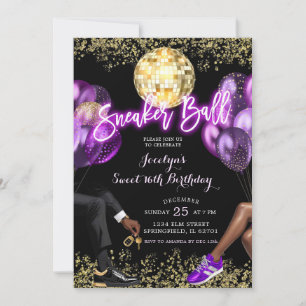 Invitation Purple Gold Disco Ball Basket Anniversaire