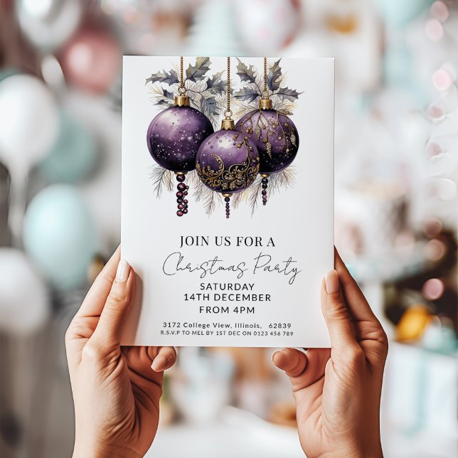 Invitation Purple & Gold Elegant Christmas Party  (Créateur téléchargé)