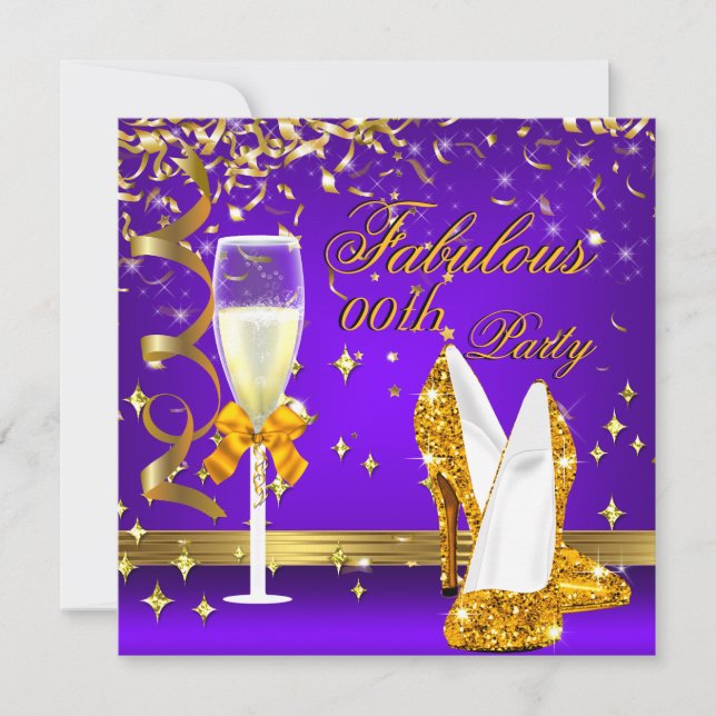 Invitation Purple Gold Fabrique Champagne Heels Anniversaire (Devant)