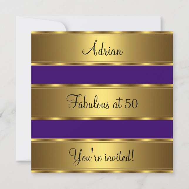 Invitation Purple & Gold Fabulous 50th Birthday Party Event (Devant)