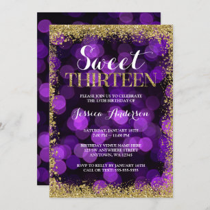 Invitation Purple Gold Faux Parties scintillant Lumières doux