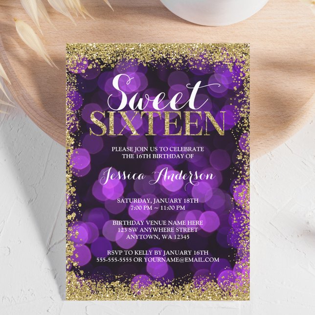 Invitation Purple Gold Faux Parties scintillant Lumières doux (Créateur téléchargé)