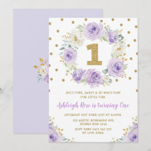 Invitation Purple Gold Floral 1er anniversaire Wild One Party