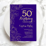 Invitation Purple Gold Floral 50e fête d'anniversaire<br><div class="desc">Purple Gold Floral 50e Anniversaire Invitation de fête. Design moderne minimaliste avec accents de dessin botanique, fausse feuille d'or et police de script de typographie. Carte invitation simple et tendance, parfaite pour une célébration anniversaire élégante. Peut être customisé à n'importe quel âge. Invitations Zazzle imprimées ou téléchargement instantané modèle imprimable...</div>