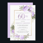 Invitation Purple Gold Floral 60e anniversaire Surprise Party<br><div class="desc">Honorer une femme spéciale avec cette invitation élégante et féminine 60e anniversaire de fête. 60ème est écrit en gros texte violet. Anniversaire Surprise Party suit. Le nom de l'invité honoré est également en lettres majuscules violettes. Le reste du texte est doucement gris colombe. Les détails de la célébration du 60e...</div>