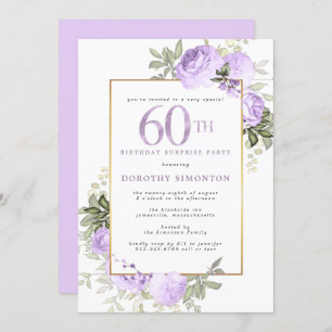 Invitation Purple Gold Floral 60e anniversaire Surprise Party