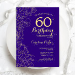 Invitation Purple Gold Floral 60e fête d'anniversaire<br><div class="desc">Purple Gold Floral 60e Anniversaire Invitation de fête. Design moderne minimaliste avec accents de dessin botanique, fausse feuille d'or et police de script de typographie. Carte invitation simple et tendance, parfaite pour une célébration anniversaire élégante. Peut être customisé à n'importe quel âge. Invitations Zazzle imprimées ou téléchargement instantané modèle imprimable...</div>
