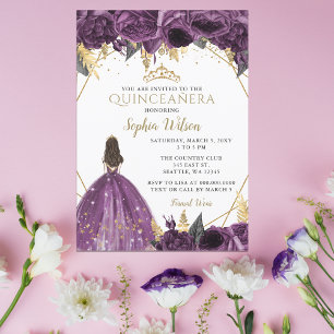 Invitation Purple Gold Floral Princess Quinceañera Invitatiat