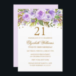 Invitation Purple Gold Floral Rose 21e anniversaire<br><div class="desc">Invitations florales plus élégantes dans le Little Bayleigh Store!</div>