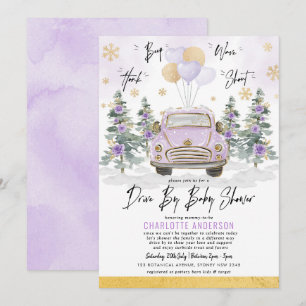 Invitation Purple Gold Floral Winter Drive Par Baby shower