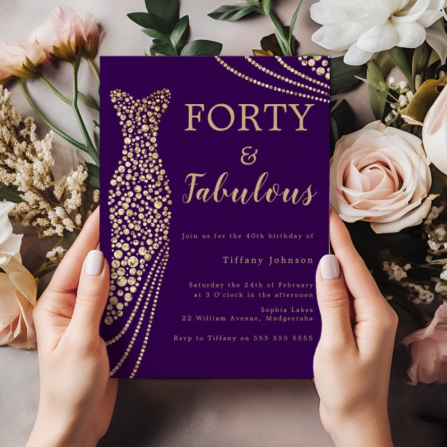 Invitation Purple & Gold Forty & Fab 40e anniversaire (Créateur téléchargé)