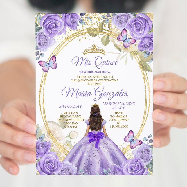 Invitation Purple & Gold Mis Quince 15 Anos Butterfly Crown (Créateur téléchargé)