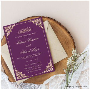 Invitation Purple Gold Nikah Mariage musulman islamique