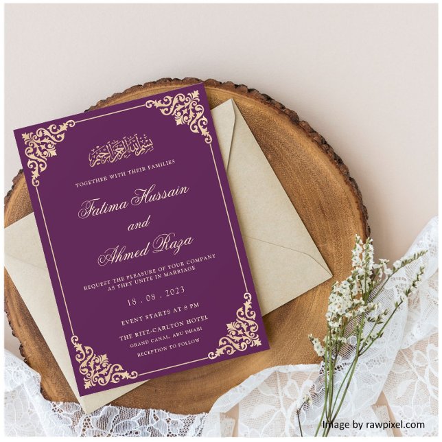 Invitation Purple Gold Nikah Mariage musulman islamique (Créateur téléchargé)