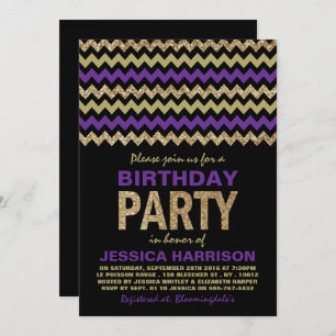 Invitation Purple & Gold Parties scintillant Chevron fête d'a
