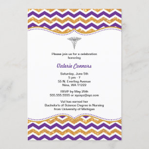 Invitation Purple & Gold Parties scintillant Infirmière diplô