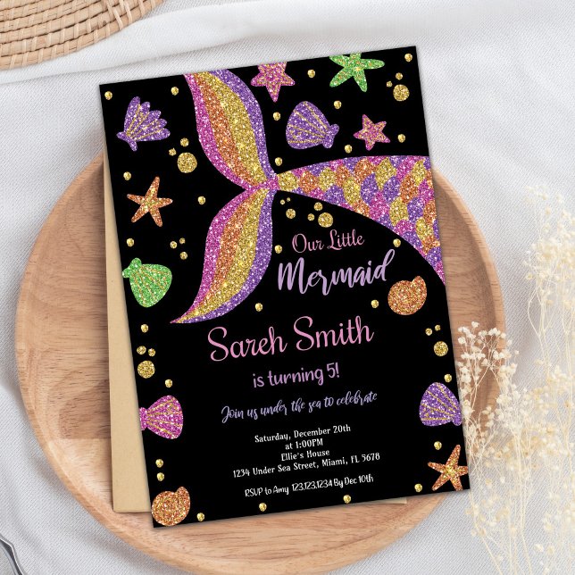 Invitation Purple Gold Parties scintillant Mermaid Queue Anni (Mermaid Birthday Invitation with photo)