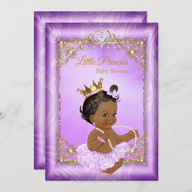 Invitation Purple Gold Princess Baby shower Ethnic Girl (Devant / Derrière)