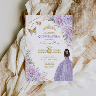 Invitation Purple Gold Quinceañera Brown peau de la fête papi