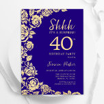 Invitation Purple Gold Roses Surprise 40e anniversaire<br><div class="desc">Purple Gold Floral Surprise 40e Anniversaire Invitation de fête. Design élégant avec des roses,  fausse feuille d'or et police de script de typographie. Carte invitation tendance parfaite pour une célébration anniversaire élégante. Peut être customisé à n'importe quel âge. Invitations Zazzle imprimées ou téléchargement instantané modèle imprimable numérique.</div>