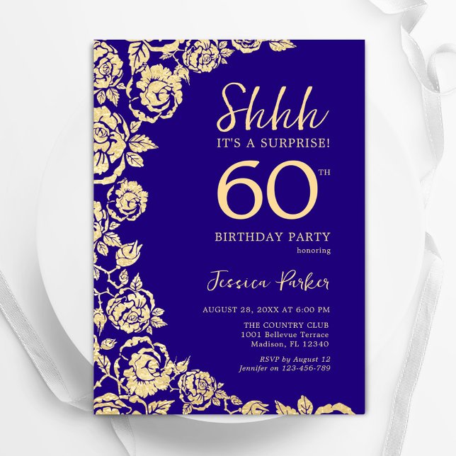 Invitation Purple Gold Roses Surprise 60e anniversaire (Créateur téléchargé)