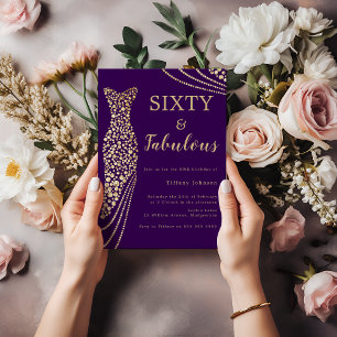 Invitation Purple & Gold Sixty & Fab 60e anniversaire