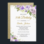 Invitation Purple Gold Sparkle Floral 30e anniversaire Invita<br><div class="desc">Plus joli fleurs Invitations d'anniversaire dans le Little Bayleigh Store!</div>