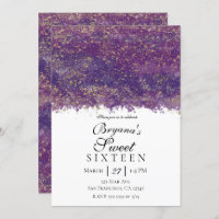 Purple Gold Splatter moderne Glam Sweet 16 Partie