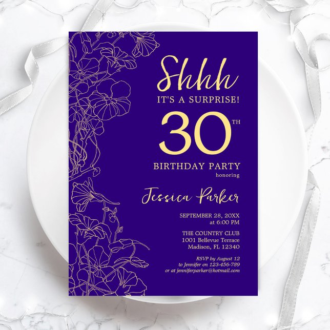 Invitation Purple Gold Surprise 30e anniversaire (Créateur téléchargé)