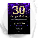 Invitation Purple Gold Surprise 30e anniversaire<br><div class="desc">Surprise 30e anniversaire invitation de fête. Design élégant violet avec de l'or de parties scintillant imitation. Dispose de diamants élégants, lumières de livres et police de script. Hommes ou femmes anniversaire invitation. Idéal pour une fête d'anniversaire pour adultes. Personnalisez avec vos propres détails. Message-moi si vous avez besoin d'une personnalisation...</div>