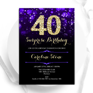 Invitation Purple Gold Surprise 40e anniversaire
