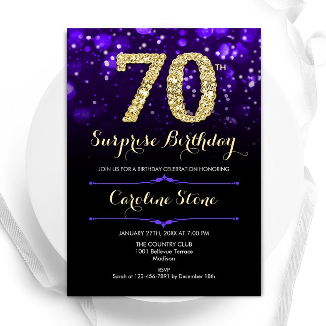 Invitation Purple Gold Surprise 70e anniversaire (Créateur téléchargé)