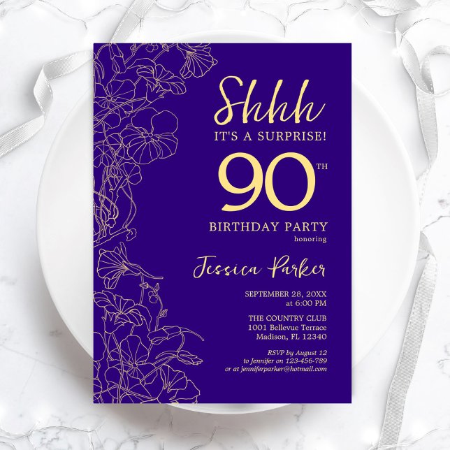 Invitation Purple Gold Surprise 90e anniversaire (Créateur téléchargé)