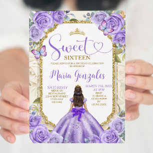 Invitation Purple Gold Sweet 16e anniversaire Princess Party