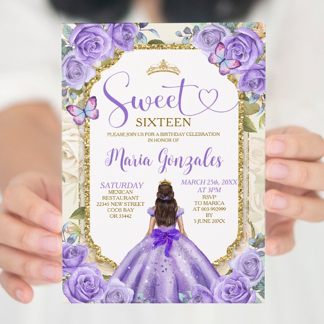 Invitation Purple Gold Sweet 16e anniversaire Princess Party (Créateur téléchargé)