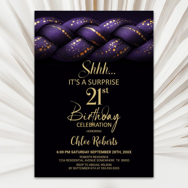 Invitation Purple Gold tresse Surprise 21e fête d'anniversair (Créateur téléchargé)