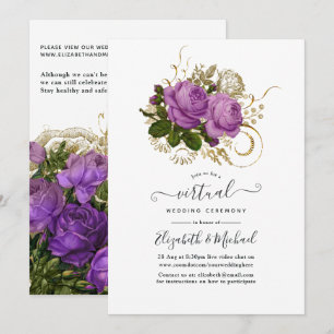 Invitation Purple & Gold Vintage Chic Floral Mariage virtuel