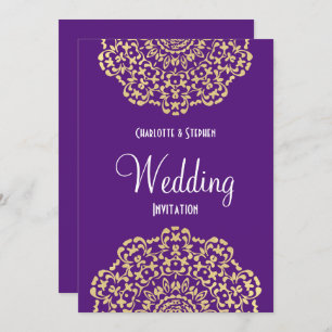 Invitation Purple Gold Vintage Inspiré dentelle élégant maria