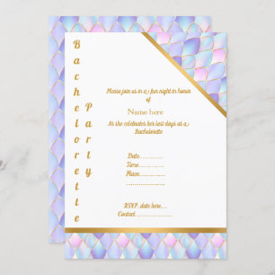 INVITATION PURPLE GOLD WHTE MERMAID PARTY BACHELORETTE
