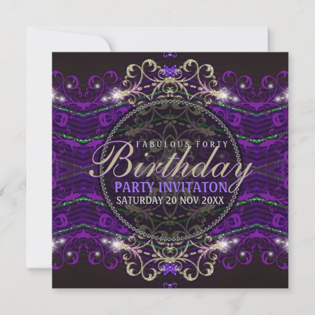 Invitation Purple Goth Deco Dentelle fabuleuse 40 fêtes Invit (Devant)