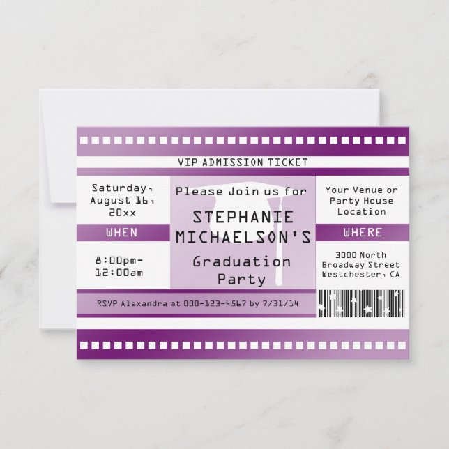 Invitation Purple Graduation or Party Admission Ticket (Devant)