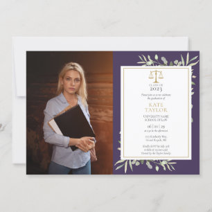 Invitation Purple Green Gold Law School Graduation Photo